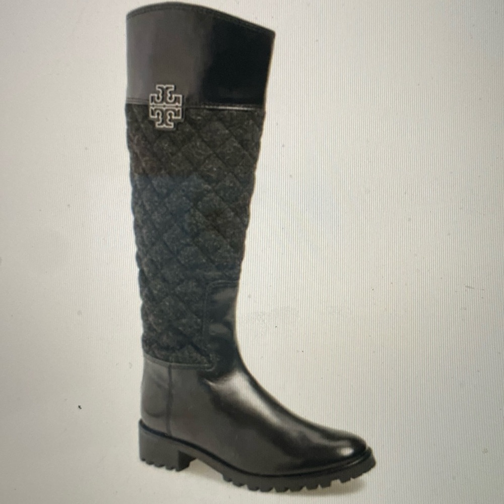 Tory Burch Melinda Riding Boot Charcoal/Black Quilted | Size 7.5